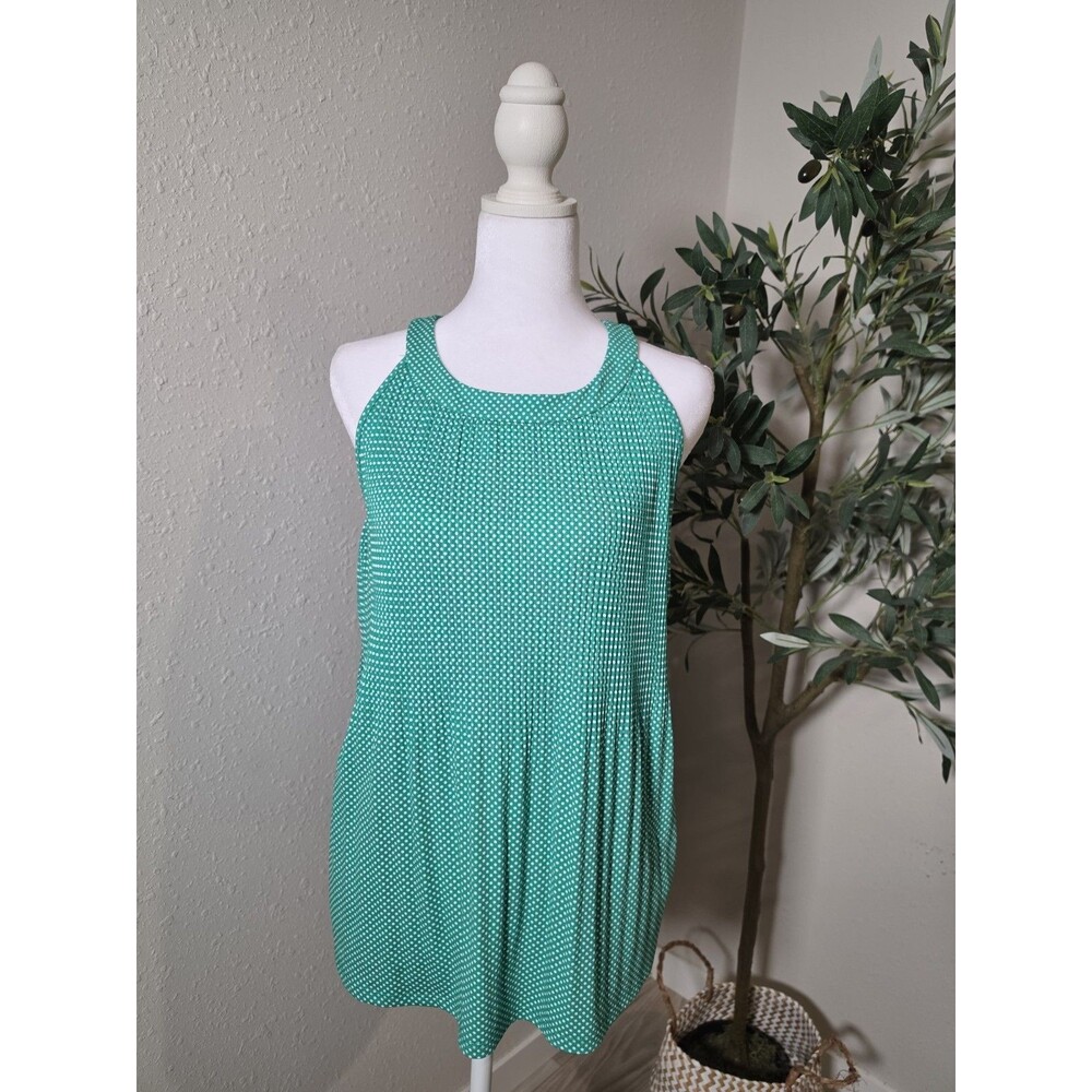 Adrianna Papell Green Polka Dot Pleated Blouse Size M NWT